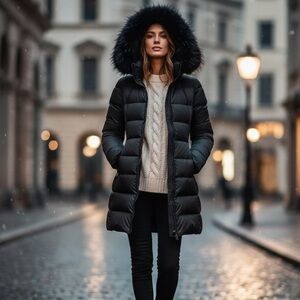 Women's Duvetica deep charcoal Kappa Puffer Coat with Fur Trim size XS (euro 38)